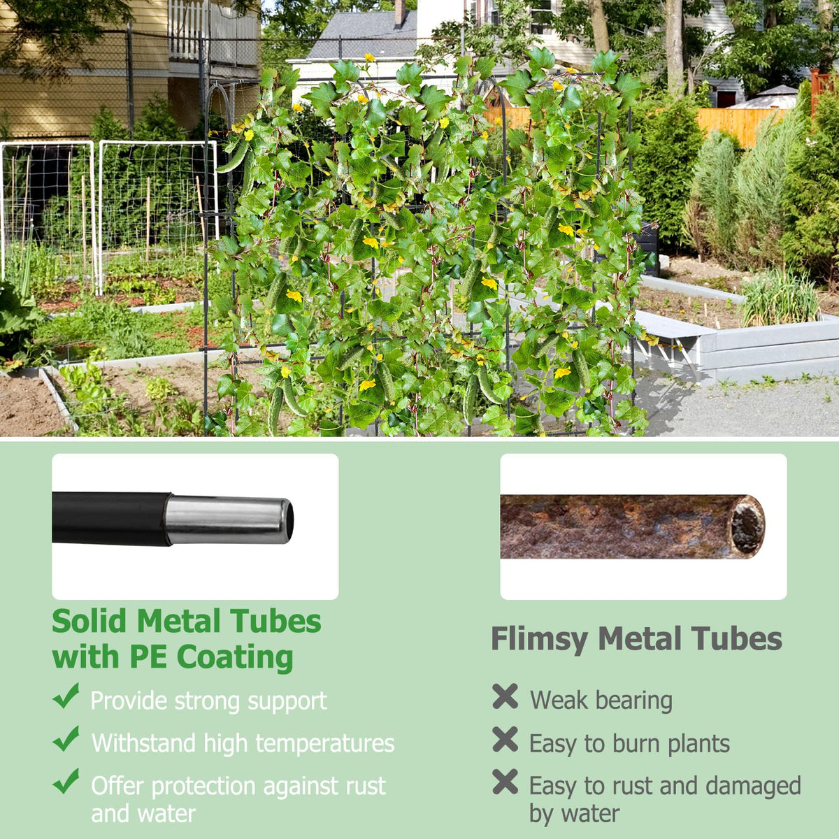 Lucktree Garden Arched Trellis for Climbing Plants, 71” x 71” U-Shaped Tall Cucumber Trellis for Raised Garden Bed
