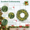 24 Inch Pre-lit Christmas Wreath with 108 Branch Tips and 35 Warm White LED Lights for Wall Window-1 piece