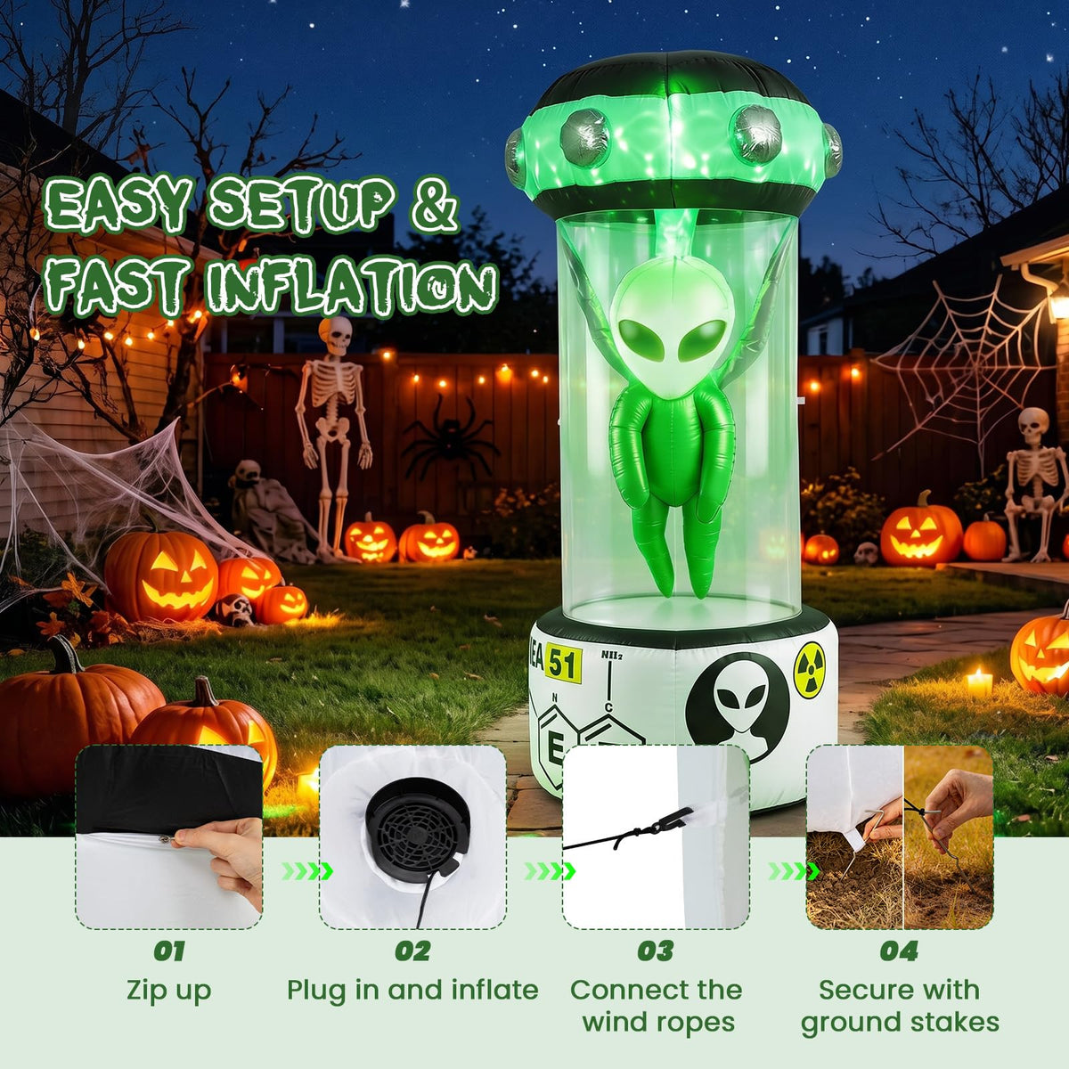 7.4 FT Halloween Lighted Inflatable Alien Decorations