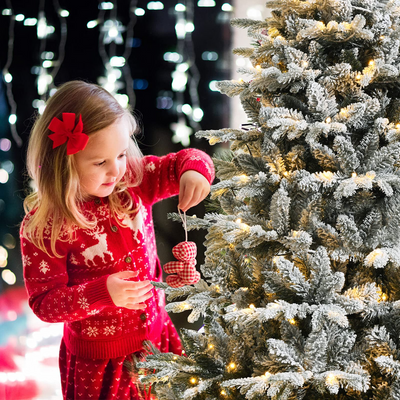 Lucktree 4.5ft / 6ft / 7ft Pre-lit Snow Flocked Christmas Tree, Premium Hinged Artificial Pine Tree w/ 120 LED Lights & 757 PE & PVC Branch Tips - LucktreeUS