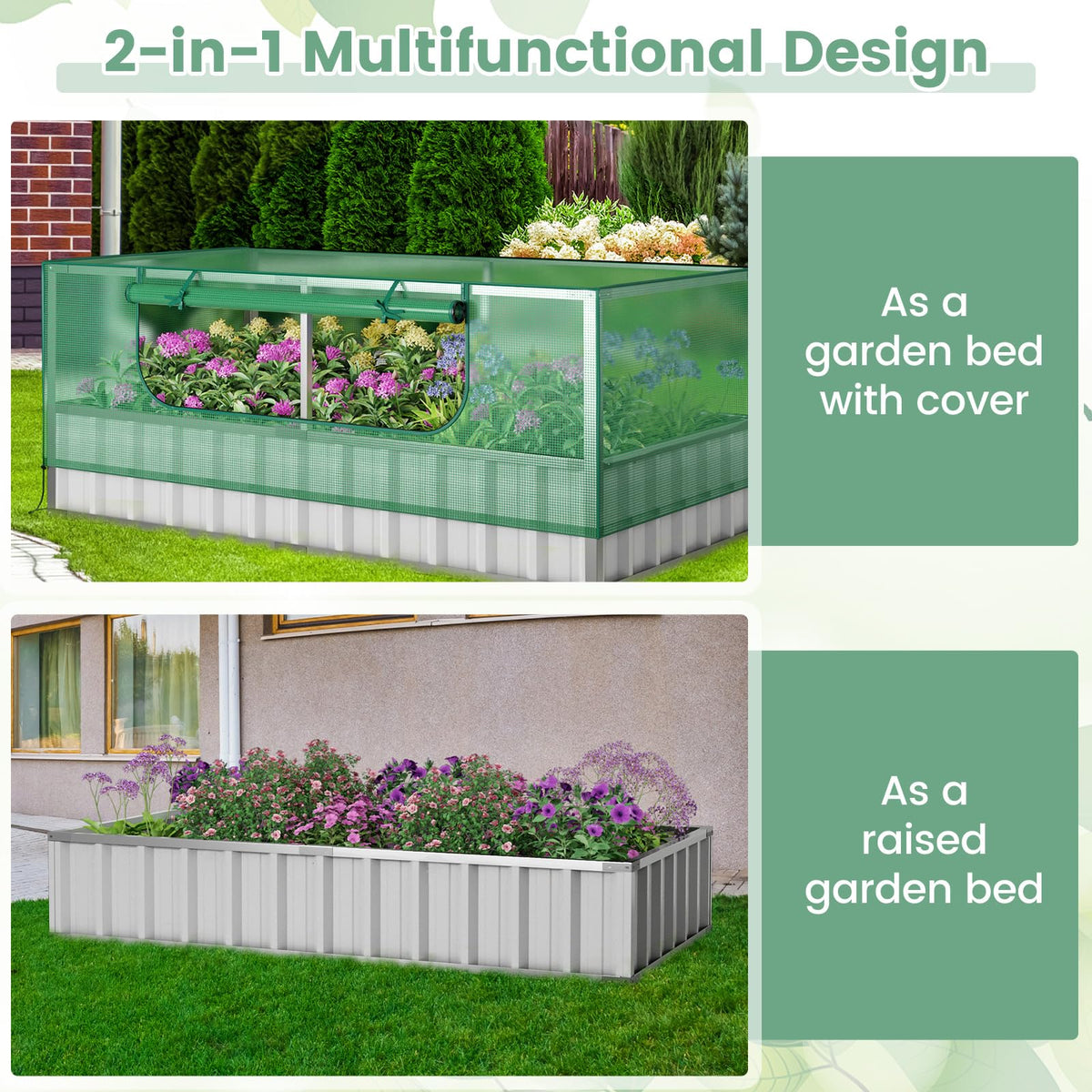 Lucktree 69”x36”x28” Raised Garden Bed with Cover, 16.5 Cu.Ft Galvanized Steel Planter Box Kit