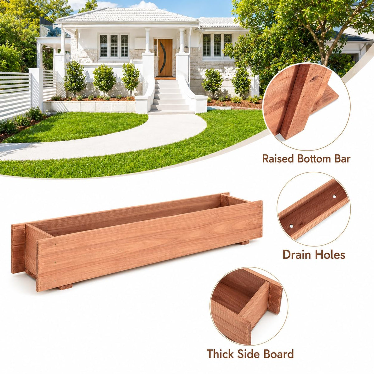 Raised Garden Bed Flower or Vegetable Planter (36" L X 7" W X 6.5" H)