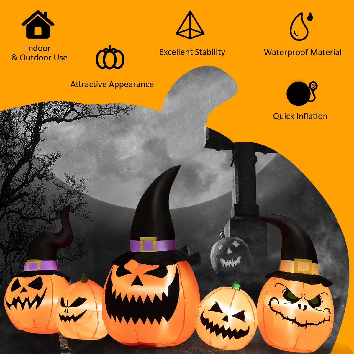 Lucktree 8 Ft Halloween Inflatable Pumpkin Family, Waterproof Halloween Yard Decoration with Built-in LED Lights, Sandbag