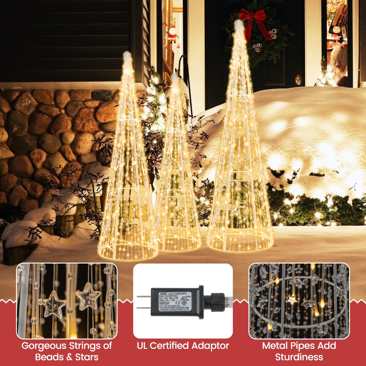 Lucktree Set of 3 Lighted Christmas Cone Trees