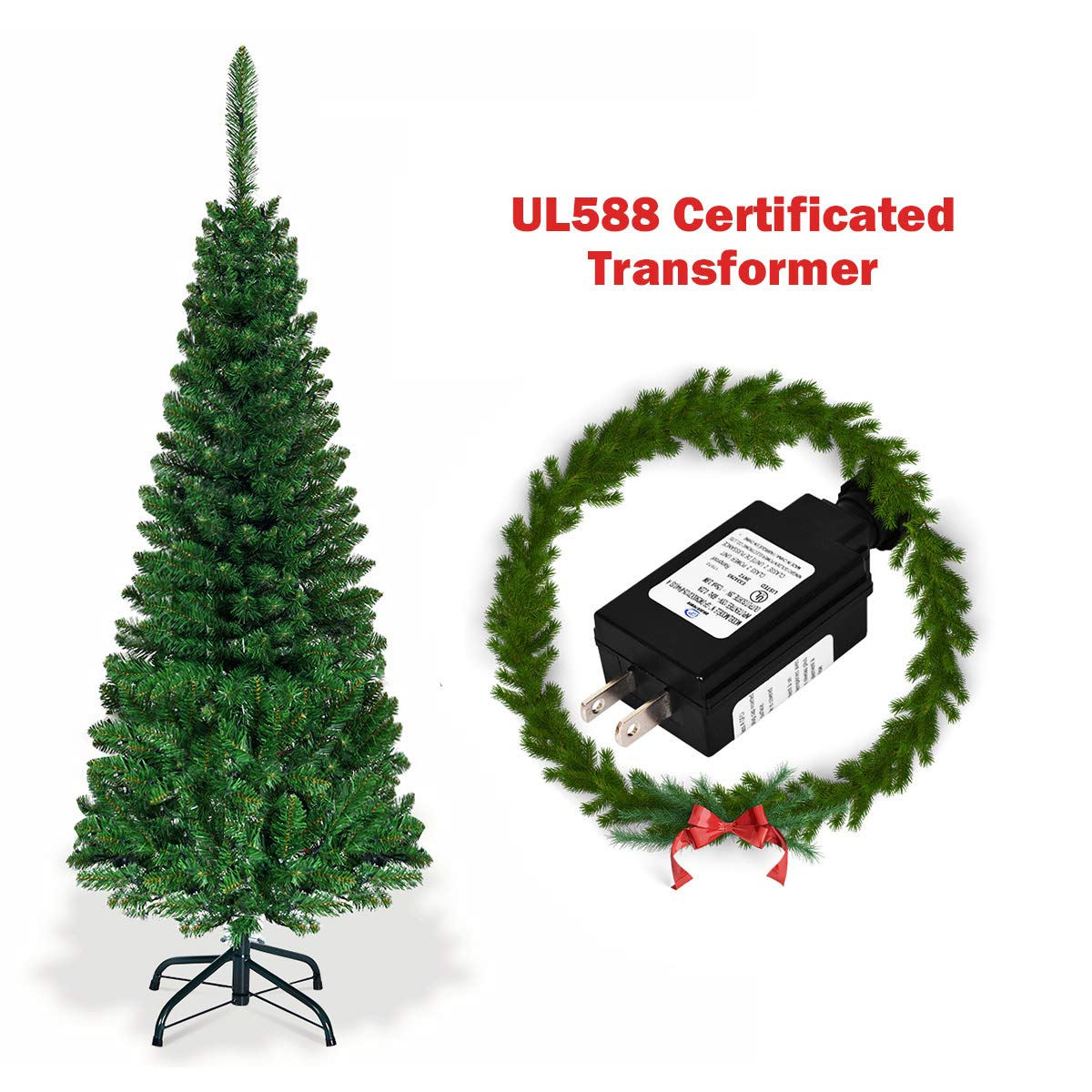 Lucktree 4.5FT / 6.5FT / 7.5FT Prelit Pencil Christmas Tree, Premium Hinged Fir Tree - LucktreeUS
