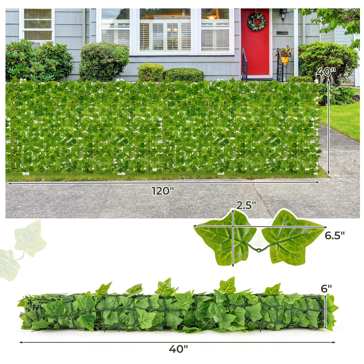 Lucktree Artificial Ivy Privacy Fence 2 Pack - 120" x 40" Artificial Hedges Fence