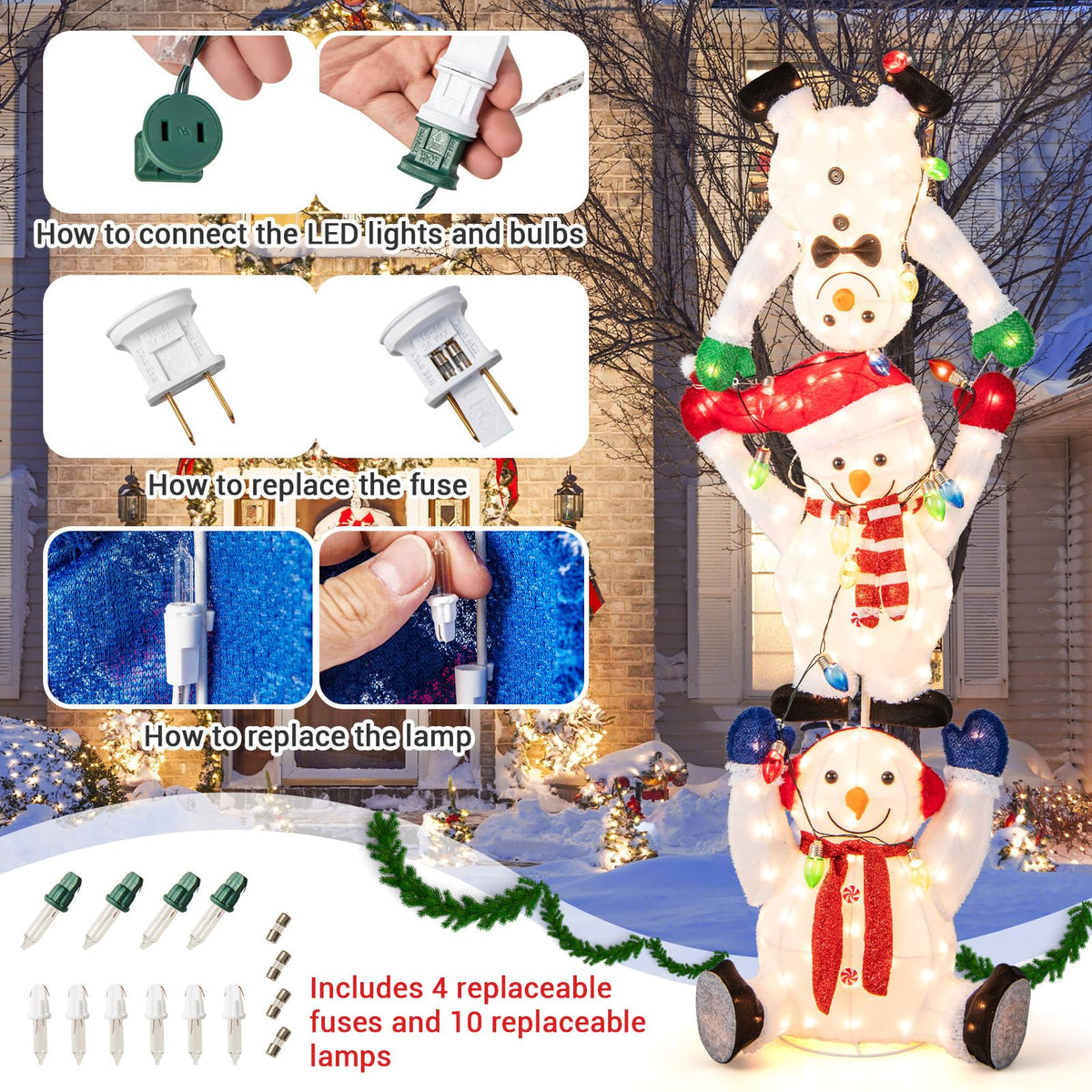 Lucktree 5.6 FT Lighted Christmas Stacked Snowmen Decoration