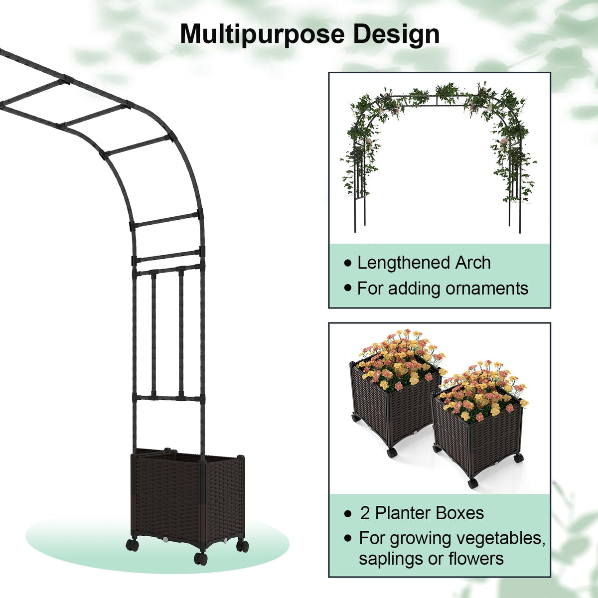 Lucktree 6.6 FT Garden Arch with Trellis and 2 Planter Boxes