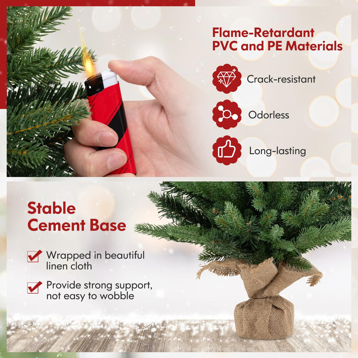 Lucktree 2ft Pre-Lit Tabletop Christmas Tree, Small Artificial Spruce Tree w/ 35 LED Lights