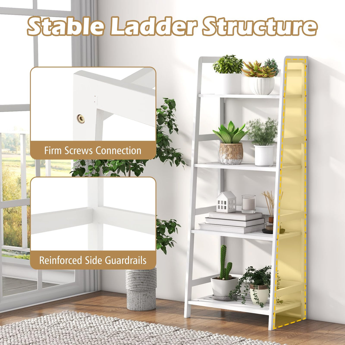 Lucktree 4-Tier Bamboo Plant Stand Flower Pots Holder Display Shelf, 47.5"