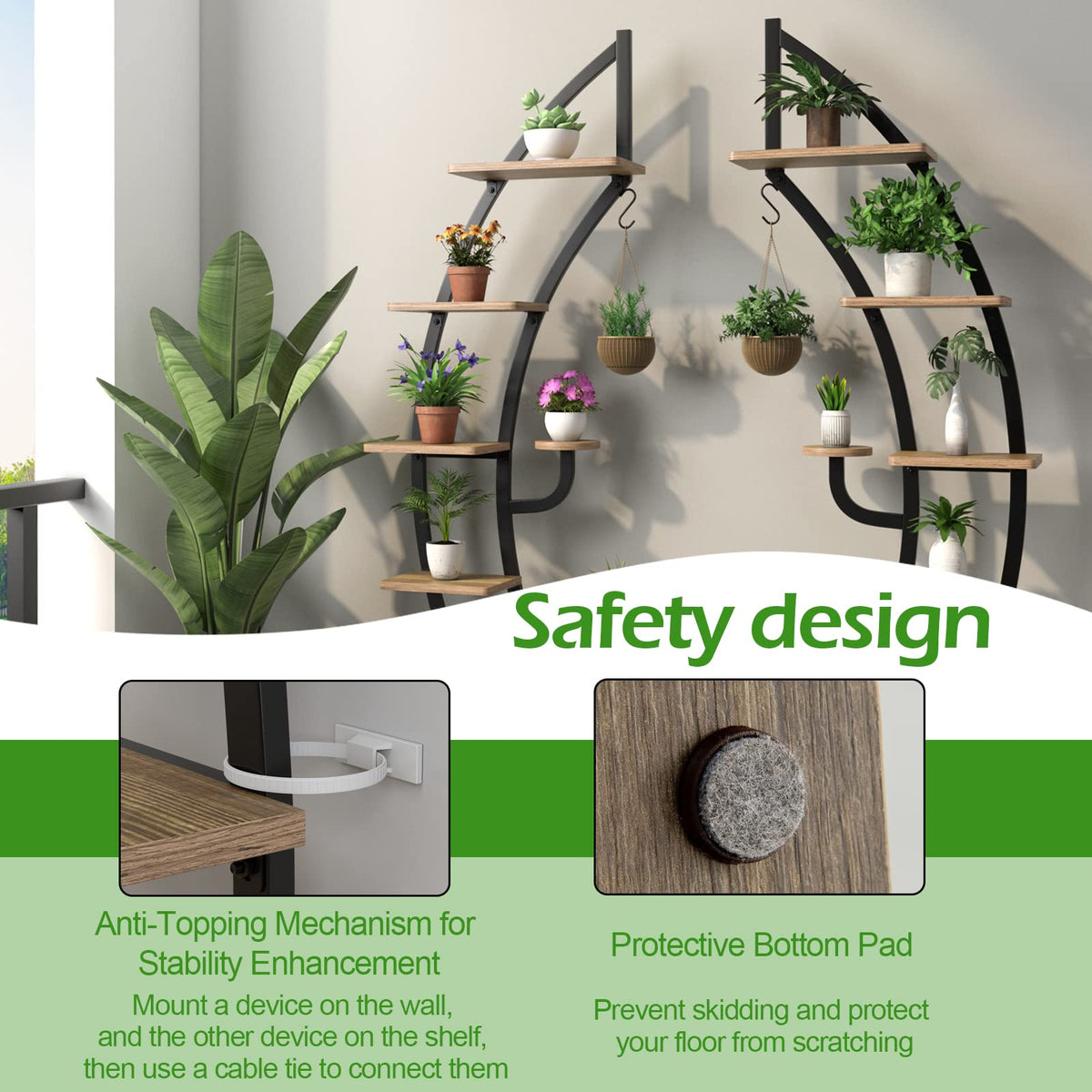 Lucktree 6 Tier Metal Plant Stand Indoor, 61" Half Moon Plant Shelf
