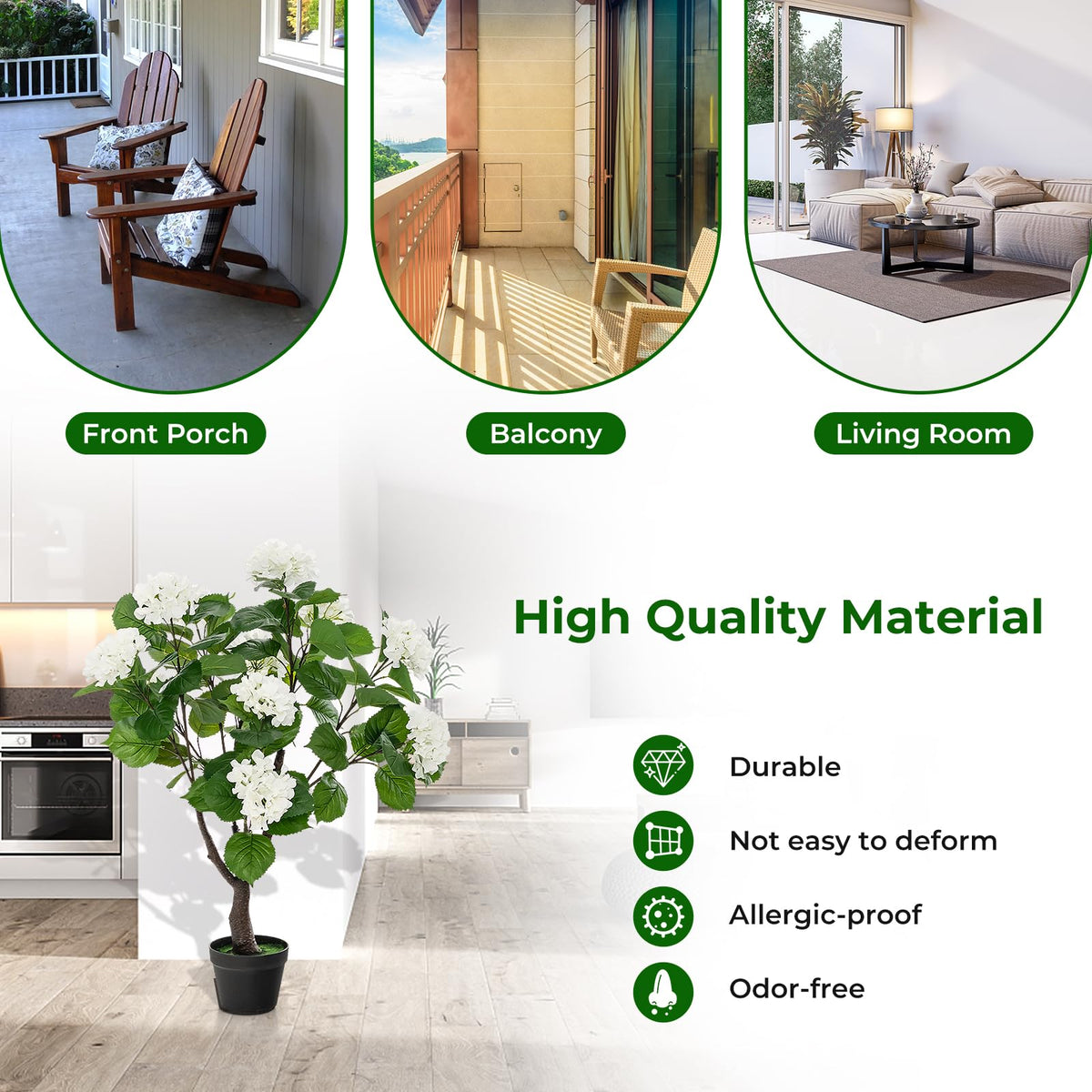 Lucktree Artificial Hydrangea Tree, 2 Pack Fake Floral Plant w/11 White Flowers & Realistic Trunk in Plastic Nursery Pot