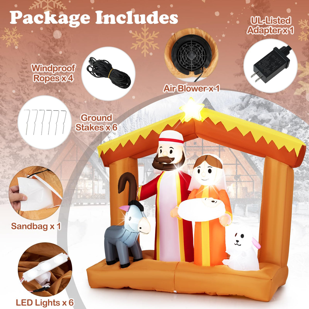 Lucktree 6 FT Christmas Inflatables Nativity Scene Outdoor Decoration