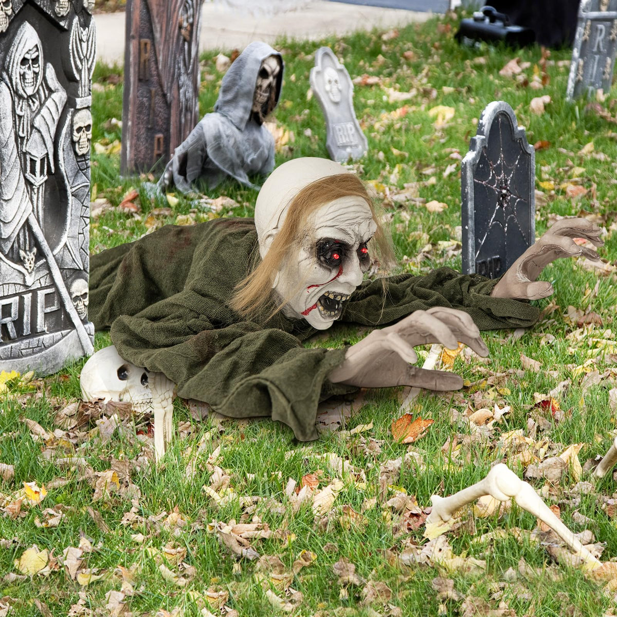 Lucktree Halloween Skeleton Groundbreaker Decoration, Sound-Actived Halloween Party Decoration