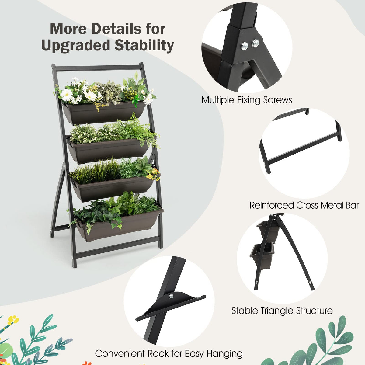 Lucktree 2 Pcs 4.1FT Vertical Raised Garden Bed, 4-Tier Elevated Planter Box