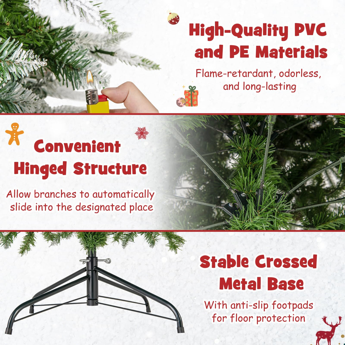 Lucktree 7.5 FT Pre-Lit Pencil Christmas Tree, Artificial Snow Flocked Hinged Fake Slim Xmas Tree with 350 Warm-White LED Lights