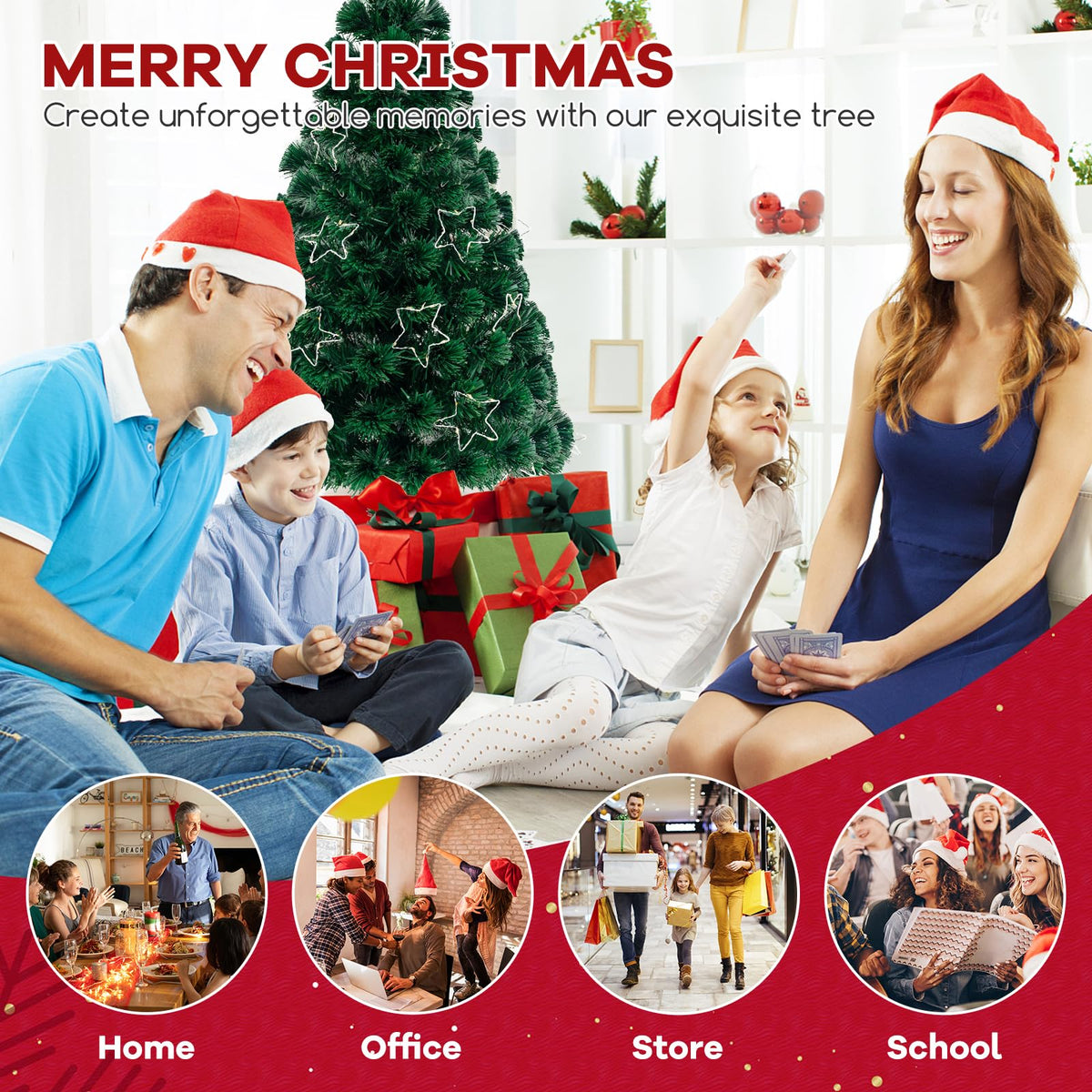 Lucktree 7ft Pre-Lit Fiber Optic Christmas Tree, Artificial Lighted Xmas Tree with 48 Warm-White Shape-Adjustable Star String Lights