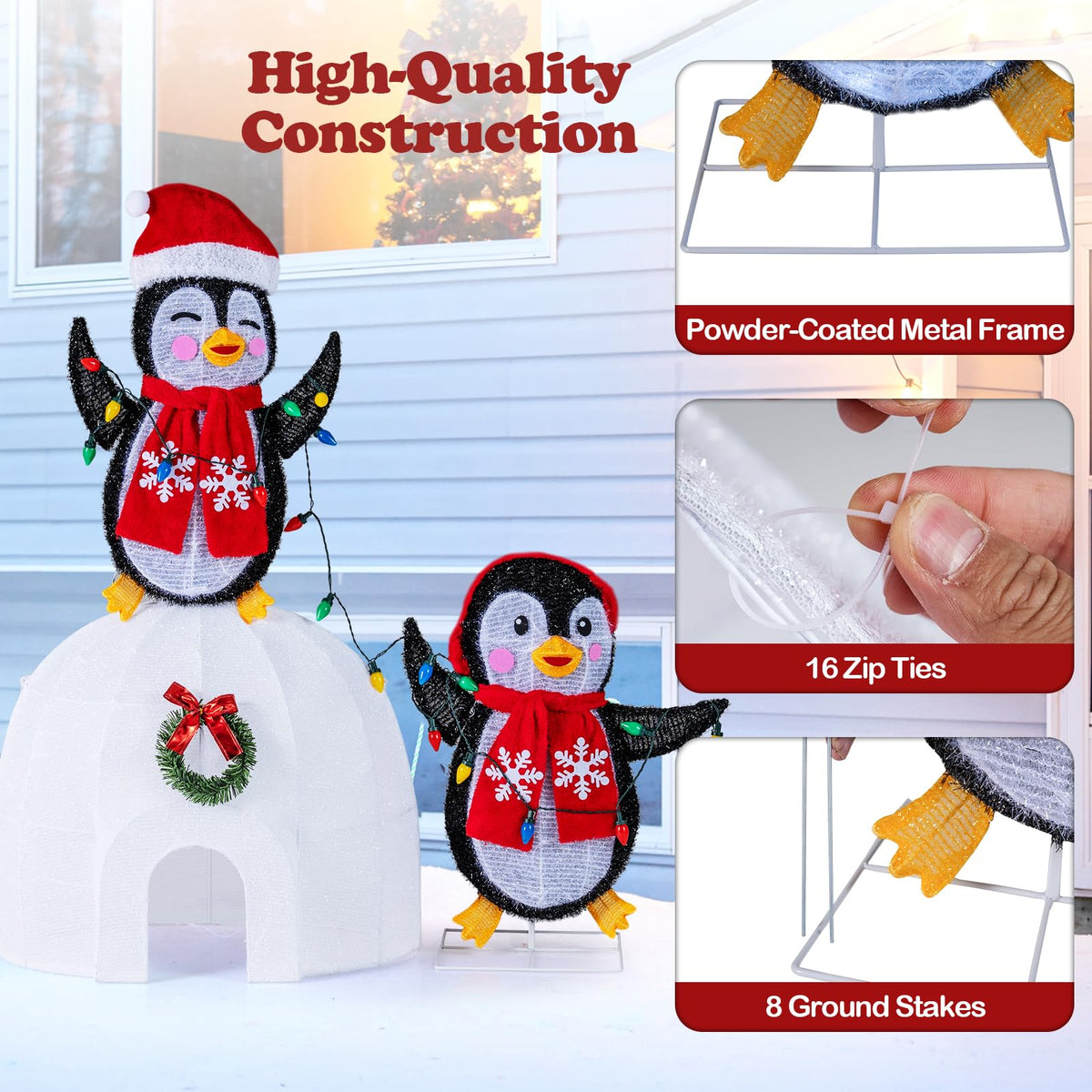 Lucktree Lighted Christmas Penguins & Igloo Decorations