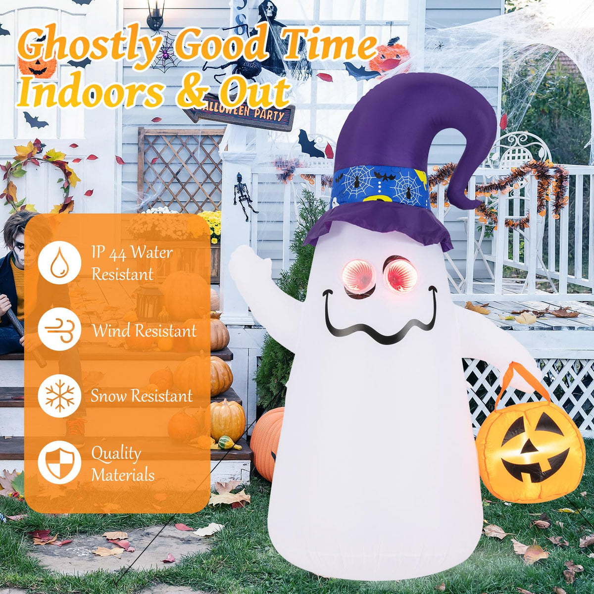 Lucktree 6 FT Halloween Inflatable Cute Ghost with Jack-O-Lantern
