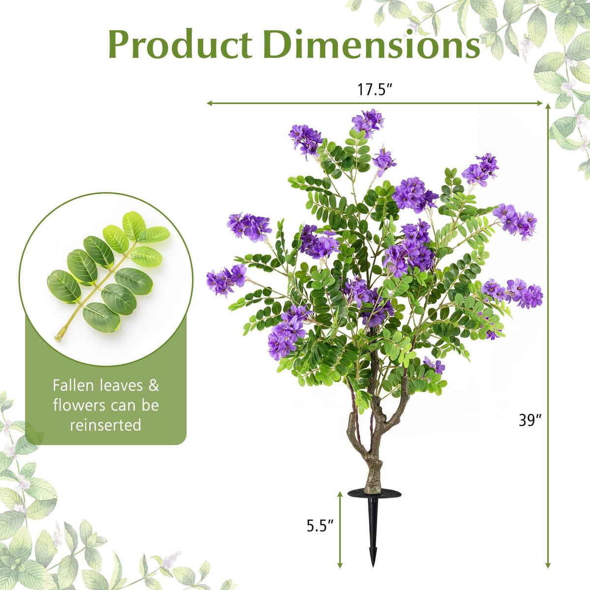 Lucktree 39” 2 Pack Artificial Locust Flower Trees with Ground Spikes | Sophora Japonica Blossoms