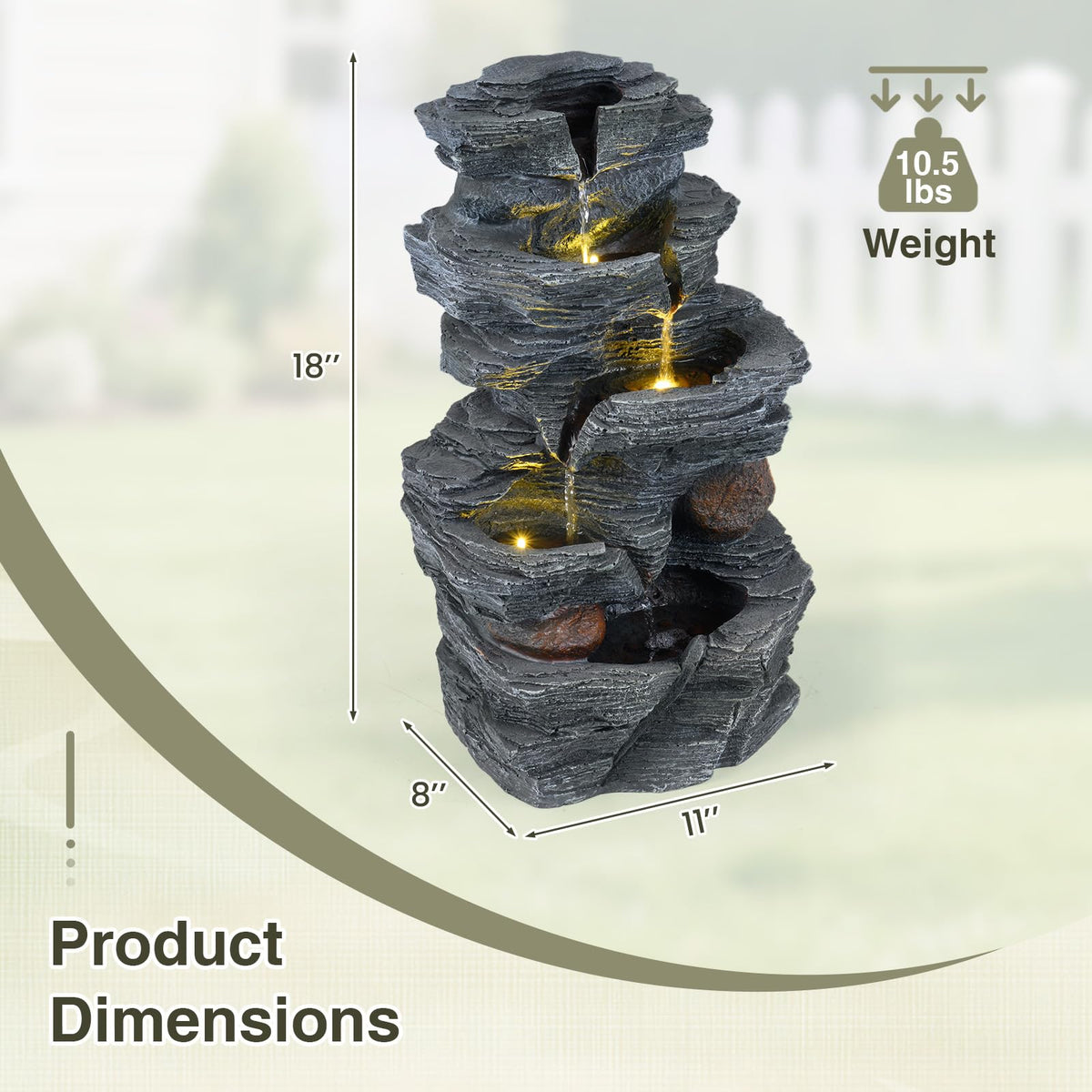 Lucktree 5-Tier Water Fountain Outdoor for Patio