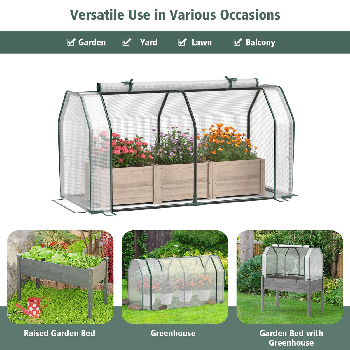 Lucktree Mini Portable Greenhouse - for Raised Garden Bed, 47.5”x 21.5”x 24” Green House with PE Cover Zipper Door