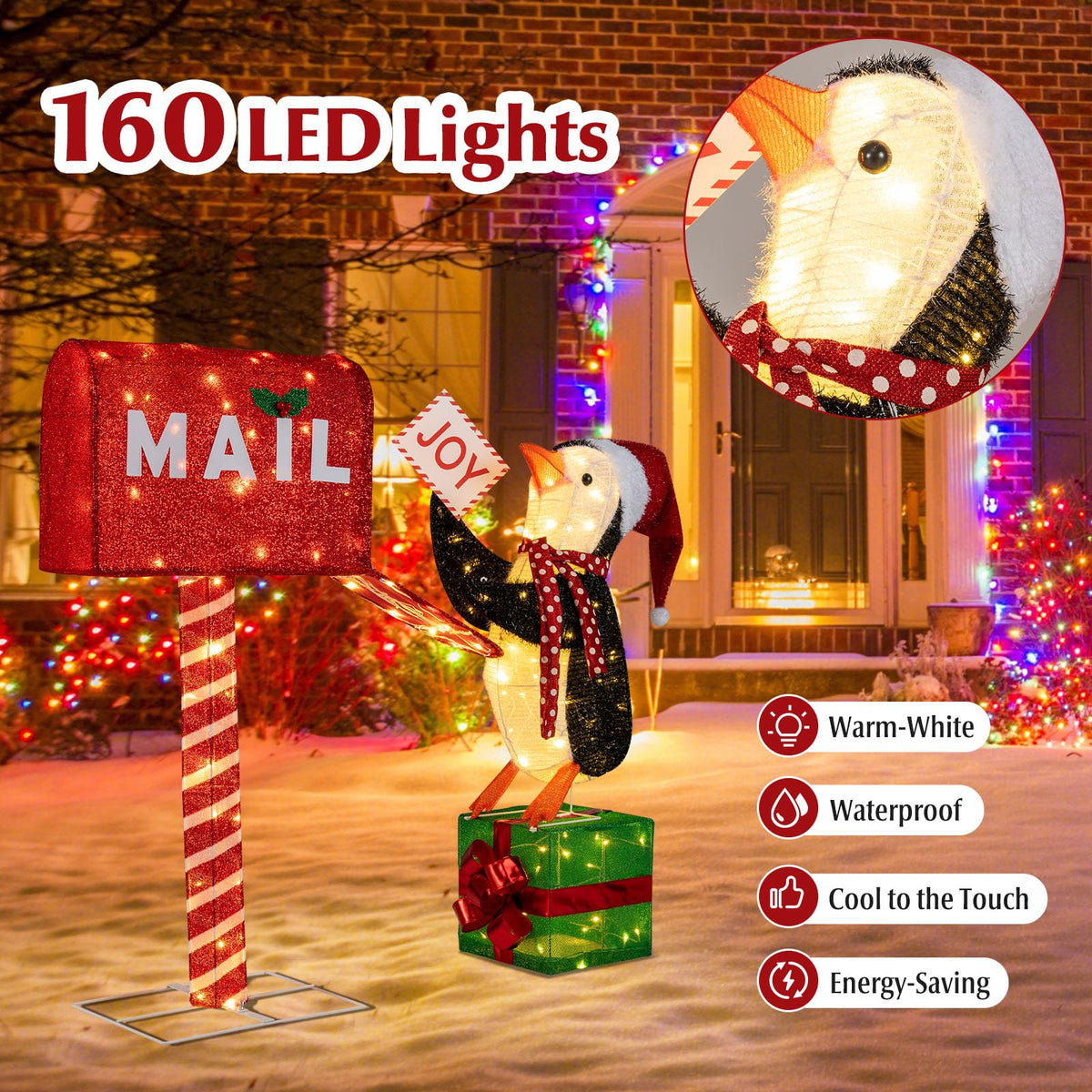 Lucktree Christmas Lighted Mailbox & Penguin