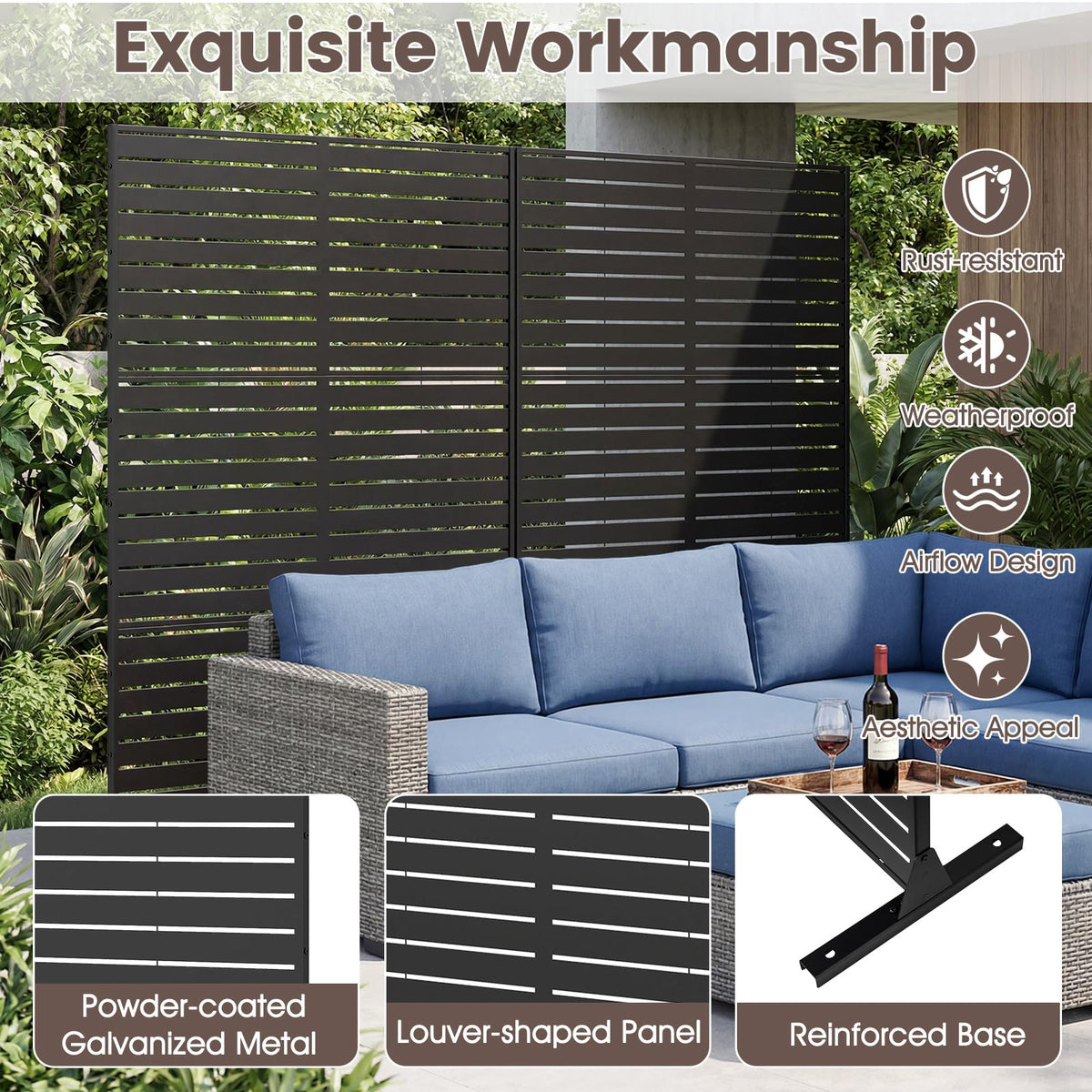 Lucktree 72''H x 48''W Freestanding Metal Privacy Screen with Stable Legs