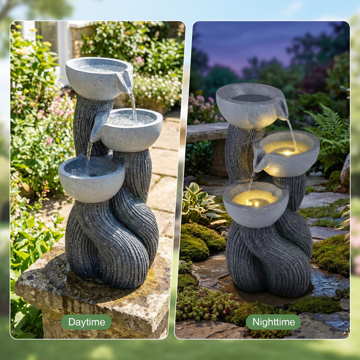 Lucktree 3-Tier Outdoor Water Fountain with Lights