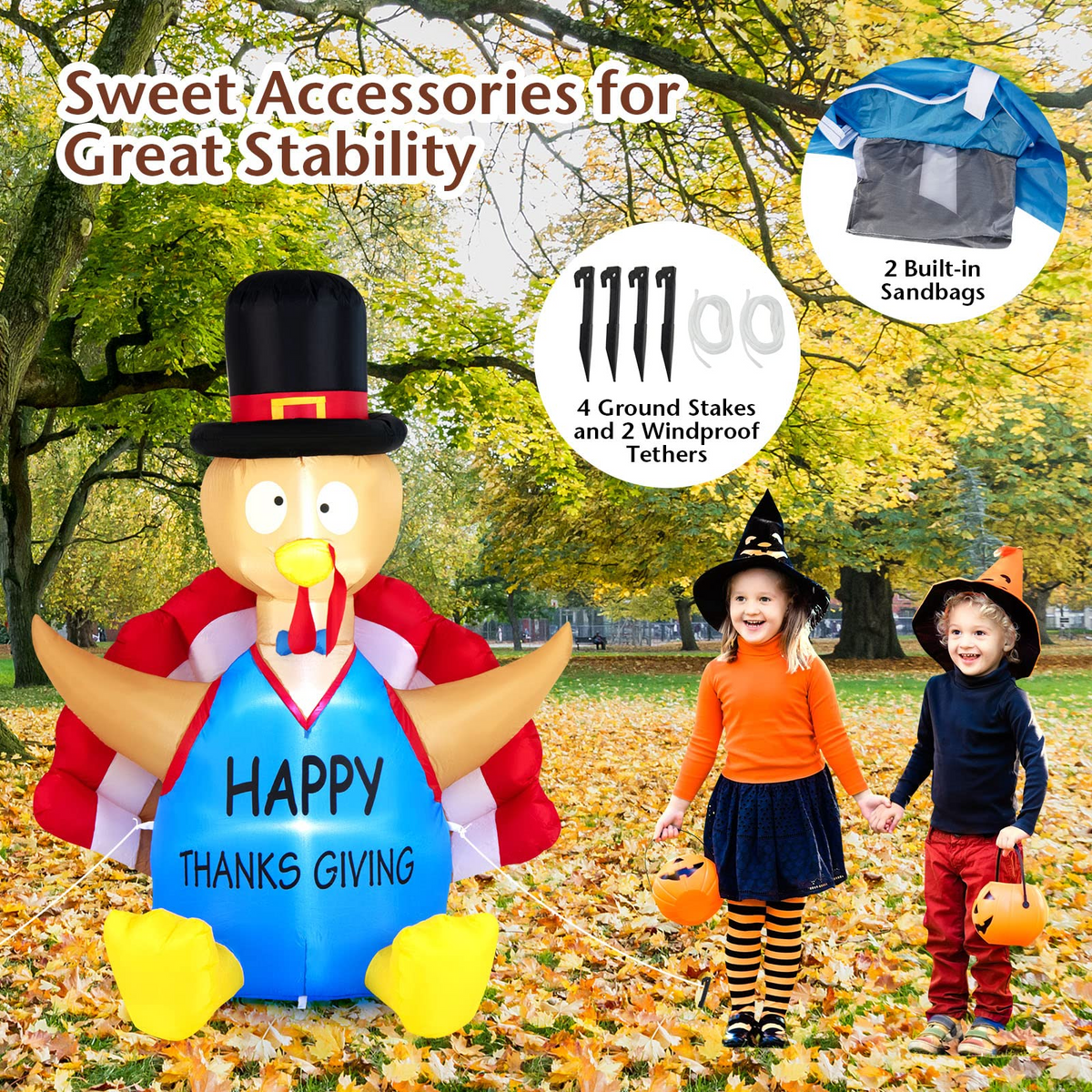 Lucktree 6 FT Thanksgiving Inflatable Turkey, Lighted Thanksgiving Decorations for Lawn, Garden, Party