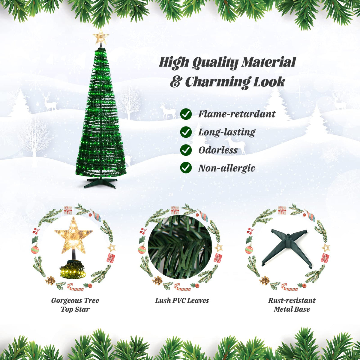 Lucktree 6 FT Pop Up Christmas Tree, Pre-Lit Collapsible Xmas Tree with 282 RGB LED Lights
