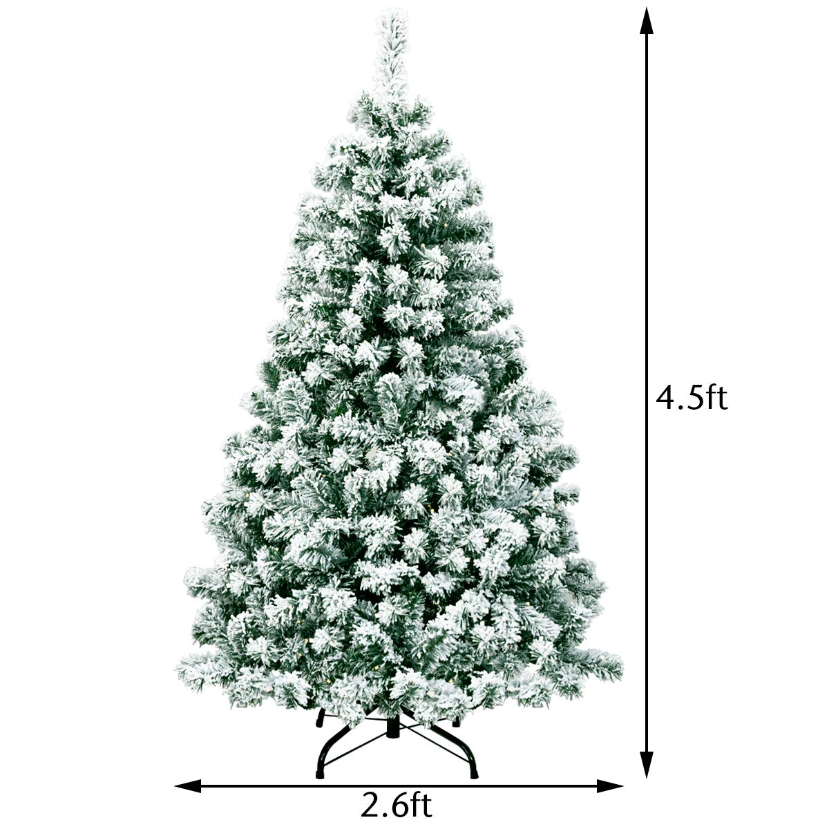 Lucktree 4.5ft / 6 ft / 7.5ft Artificial Snow Flocked Christmas Tree, Pre-Lit Snowy Hinged Xmas Tree with Led Lights and Metal Stand - LucktreeUS