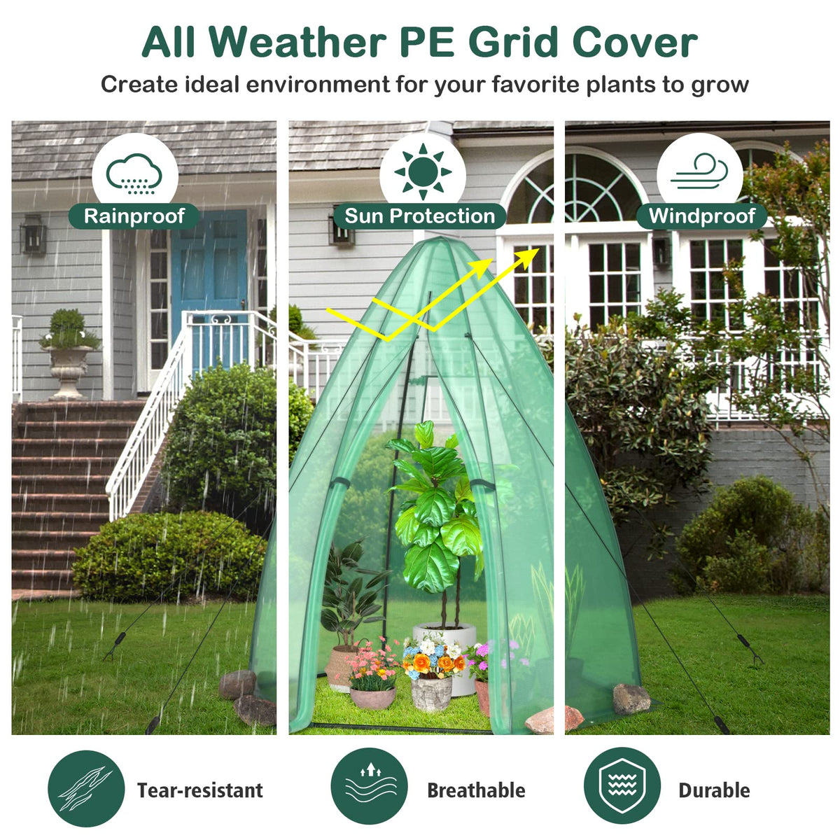 Lucktree Portable Walk-in Greenhouse - 5.5’x5.5’x6’ PE Cover, Roll-up Zippered Door, Window