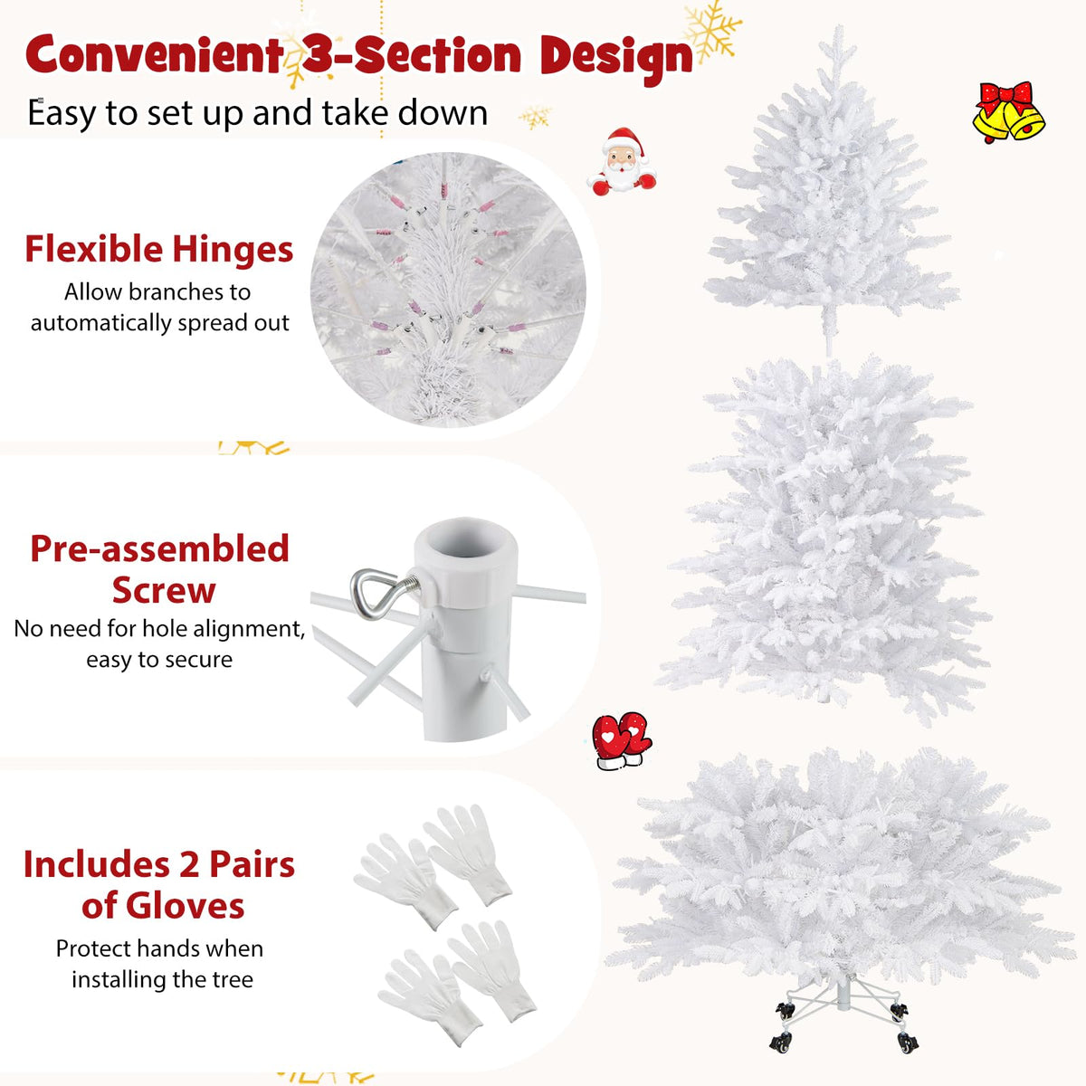Lucktree 7ft Pre-Lit White Christmas Tree with Wheels & 900 Warm White LED Lights