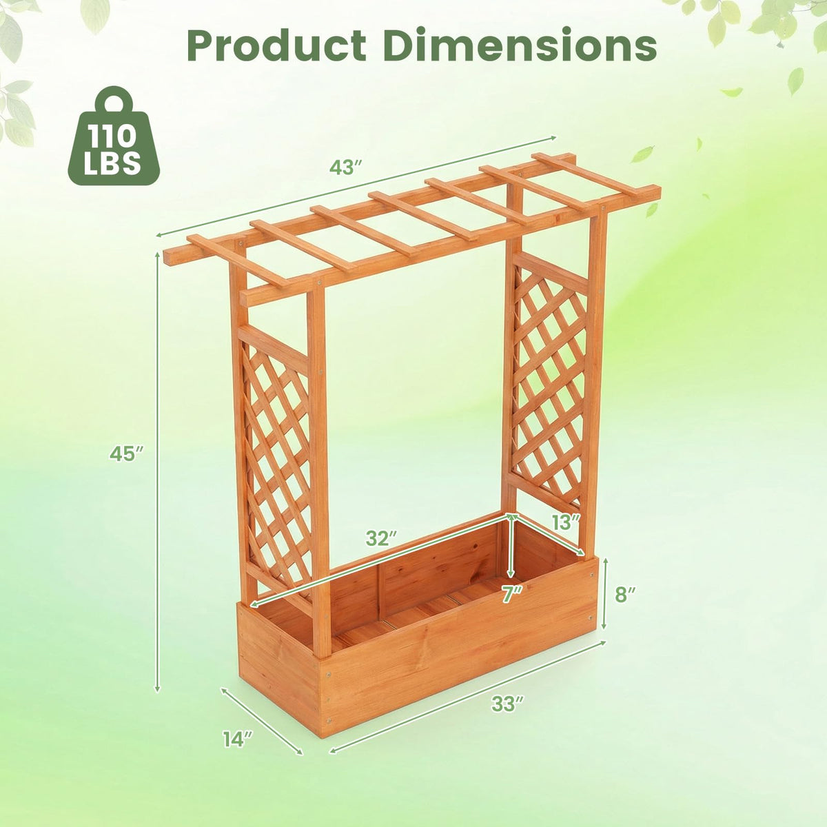 Lucktree Wooden Raised Garden Bed with Trellis & Hanging Roof