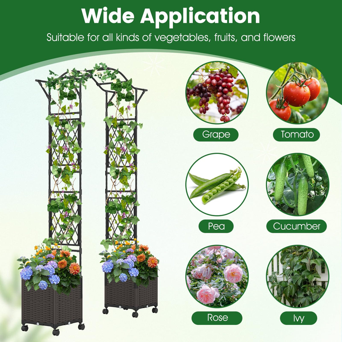 Lucktree 8.2 FT Garden Arch Trellis w/ 2 Self-Watering Planter Boxes