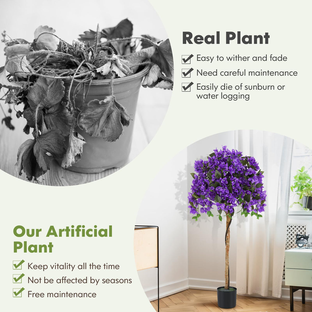 Lucktree 53” Bougainvillea Artificial Tree with 576 Flowers
