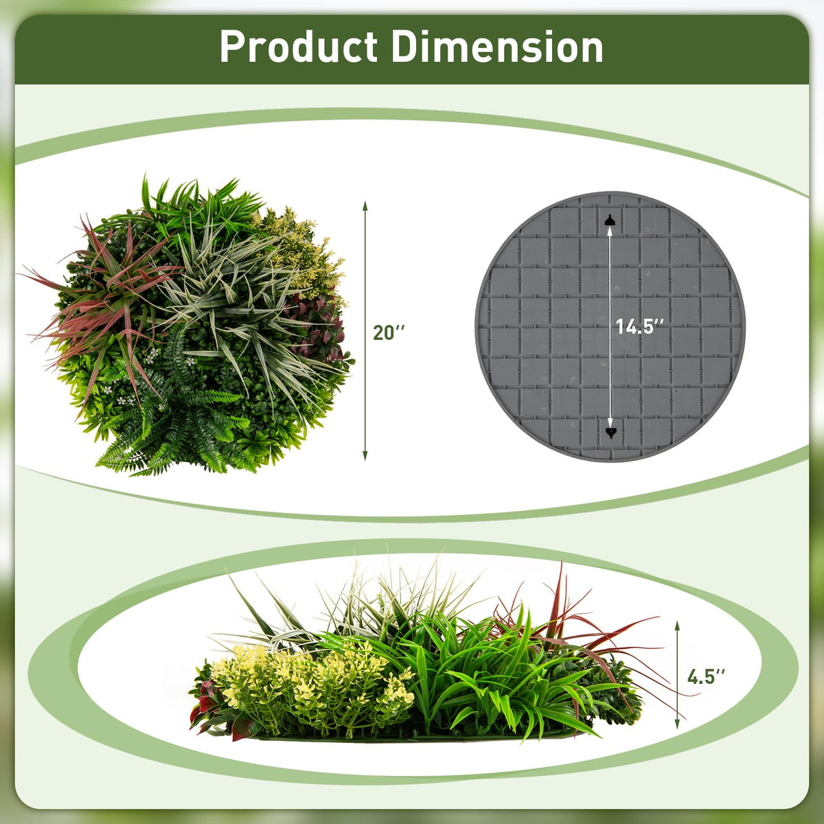 Lucktree 2 Pack Hanging Artificial Plants Panels, 20" Round Framed 3D Greenery Wall Art Decor