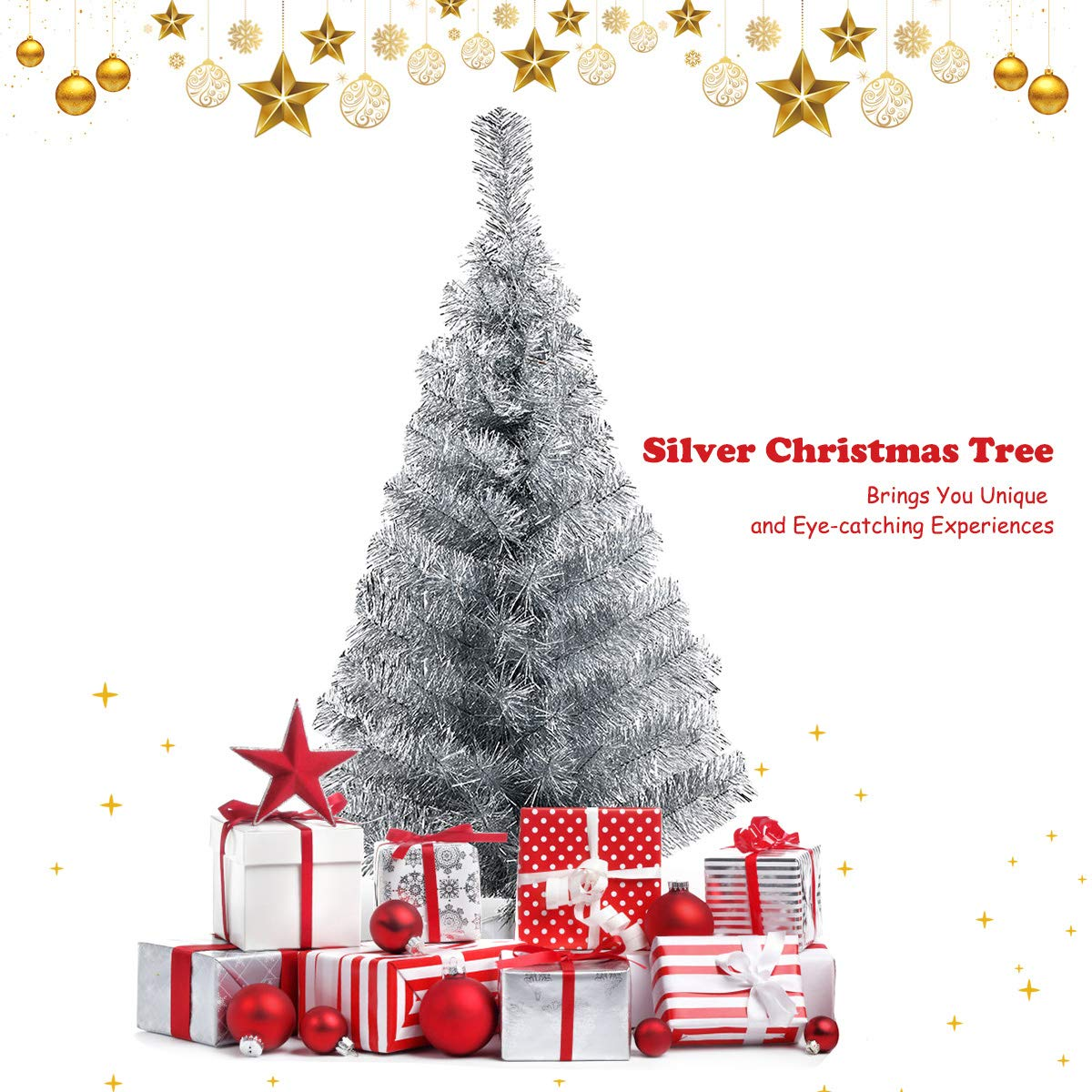 Lucktree 3ft Silver Pencil Christmas Tree, Artificial Slim Tree - LucktreeUS