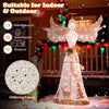 Lucktree Pre-lit 3D Glittered Angel with 100 Warm White Lights Halo Bow Ground Stakes