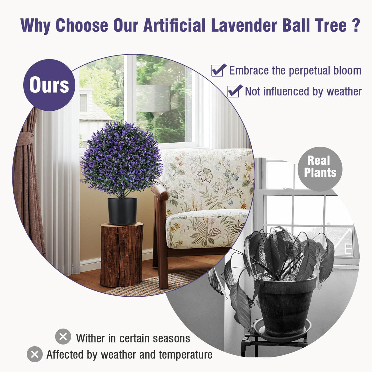 Lucktree 21.5’’ Artificial Lavender Topiary Ball Tree Set of 2