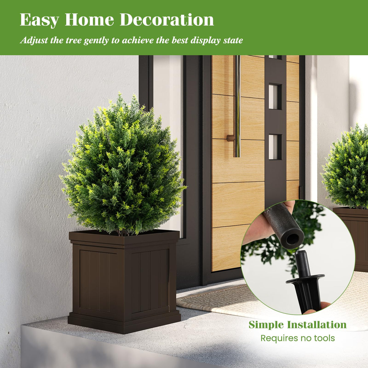 Lucktree 2 Pack Faux Cedar Bushes with Ground Spike Sun-Protective Fake Shrub Plants