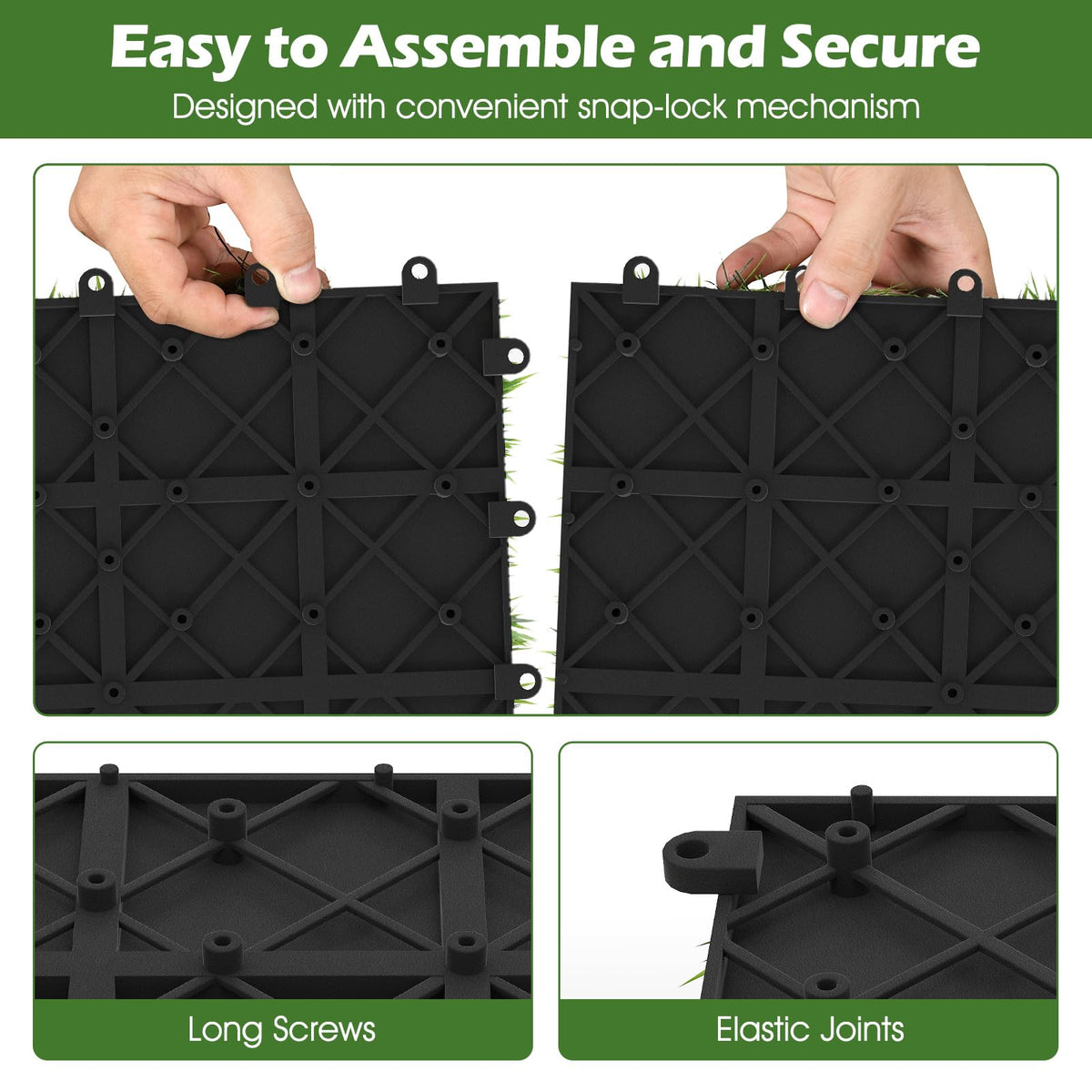 Lucktree 12” x 12” Pack of 30 Fake Grass Turf Tiles Set