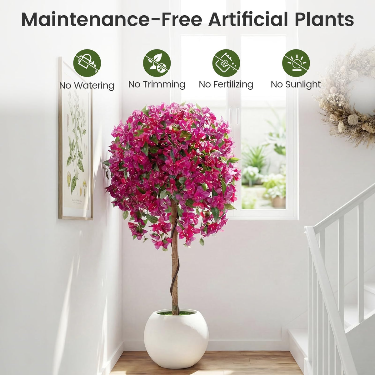 Lucktree 2 Pack Artificial Azalea Trees with Vivid Blooming Flowers for Indoor Outdoor Decor