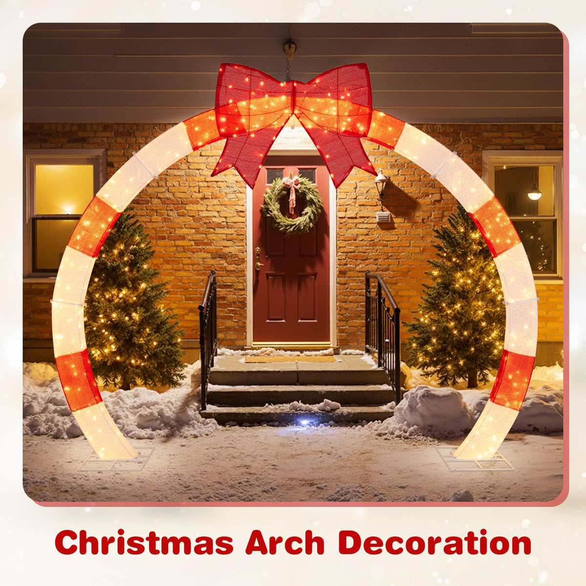 Lucktree 10.4 Feet Christmas Archway with Large Bow and LED Lights
