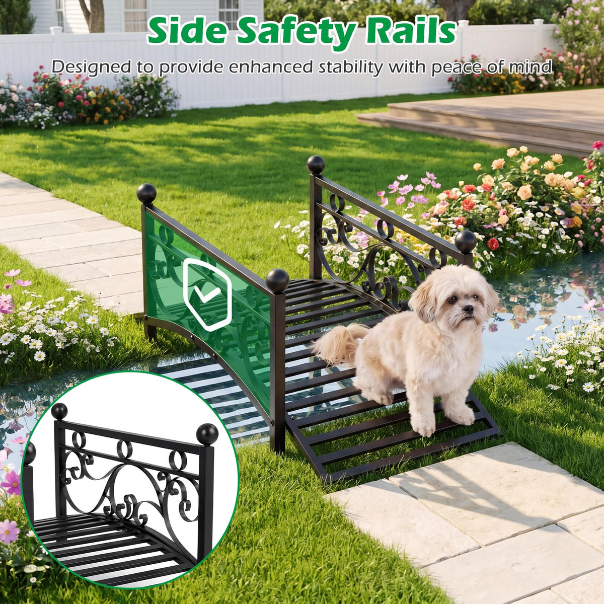 Lucktree 3.3 FT Garden Metal Bridge with Dual Patterned Side Rails
