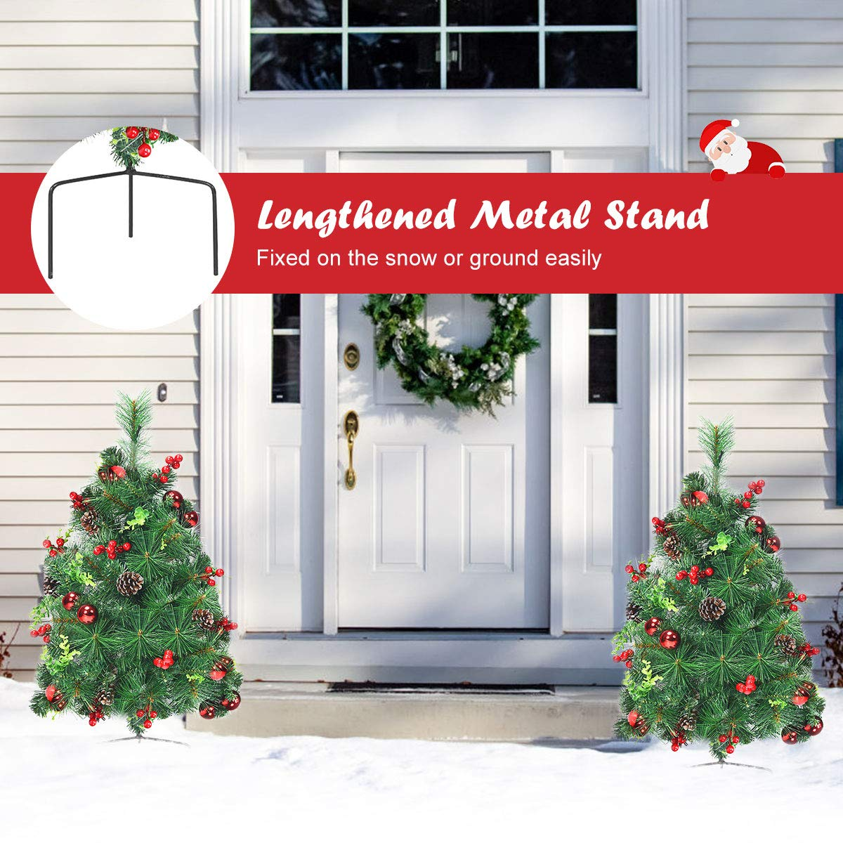 Lucktree Set of 2 Pathway Christmas Trees, 2FT Pre-Lit Artificial Xmas Trees - LucktreeUS