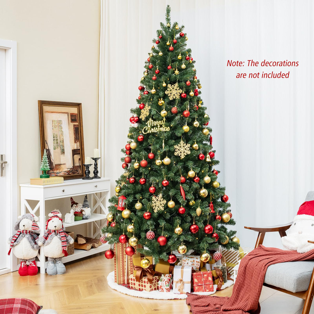 Lucktree 8ft Pre-Lit Christmas Tree, Artificial Hinged Xmas Tree with 400 Warm White LED Lights