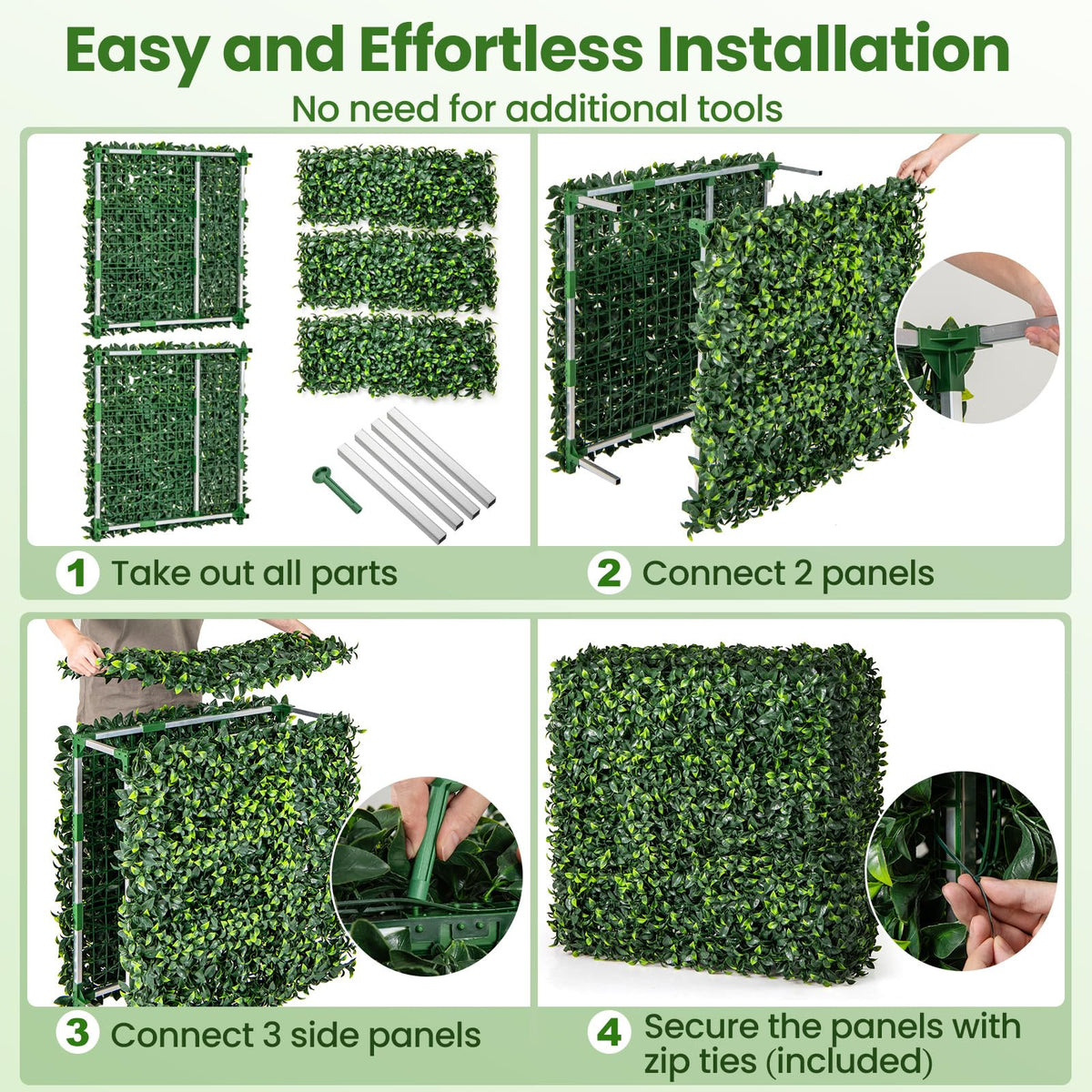 Lucktree Artificial Boxwood Hedge Wall, Faux Grass Wall with PE Leaves and Aluminum Frame