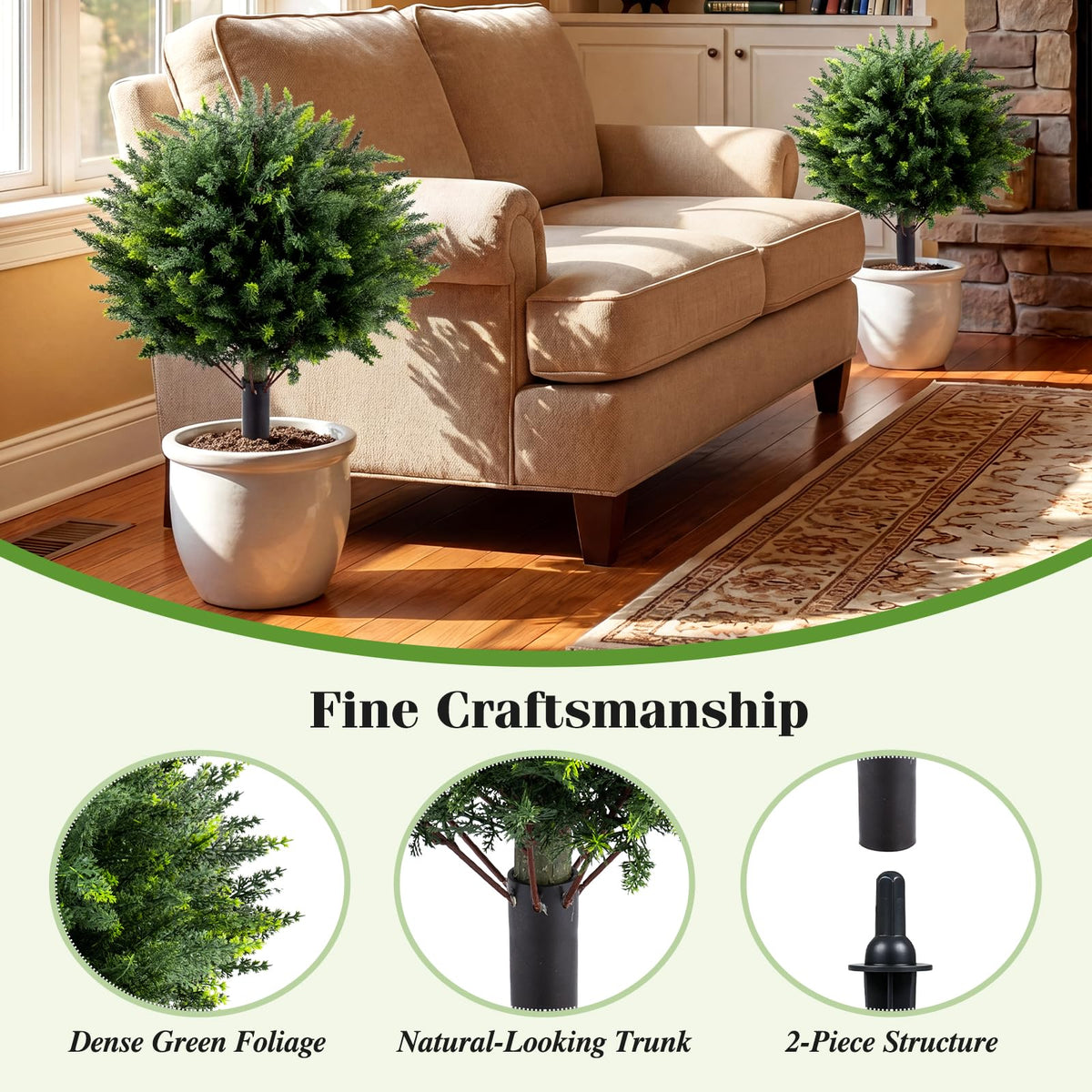 Lucktree 27.5" Artificial Cypress Topiary Trees Set of 2 for Front Porch Patio Home Decoration